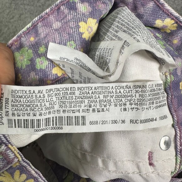 Zara Floral Straight Fit High Waisted Denim Shorts in Lilac size 4 - Picture 12 of 13
